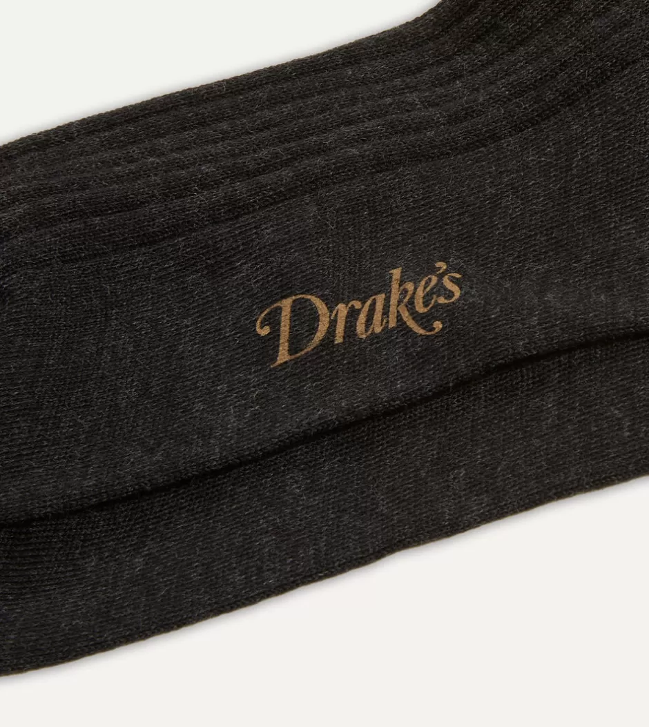 Drake's Wool Over-The-Calf Sock Dark grey Shop