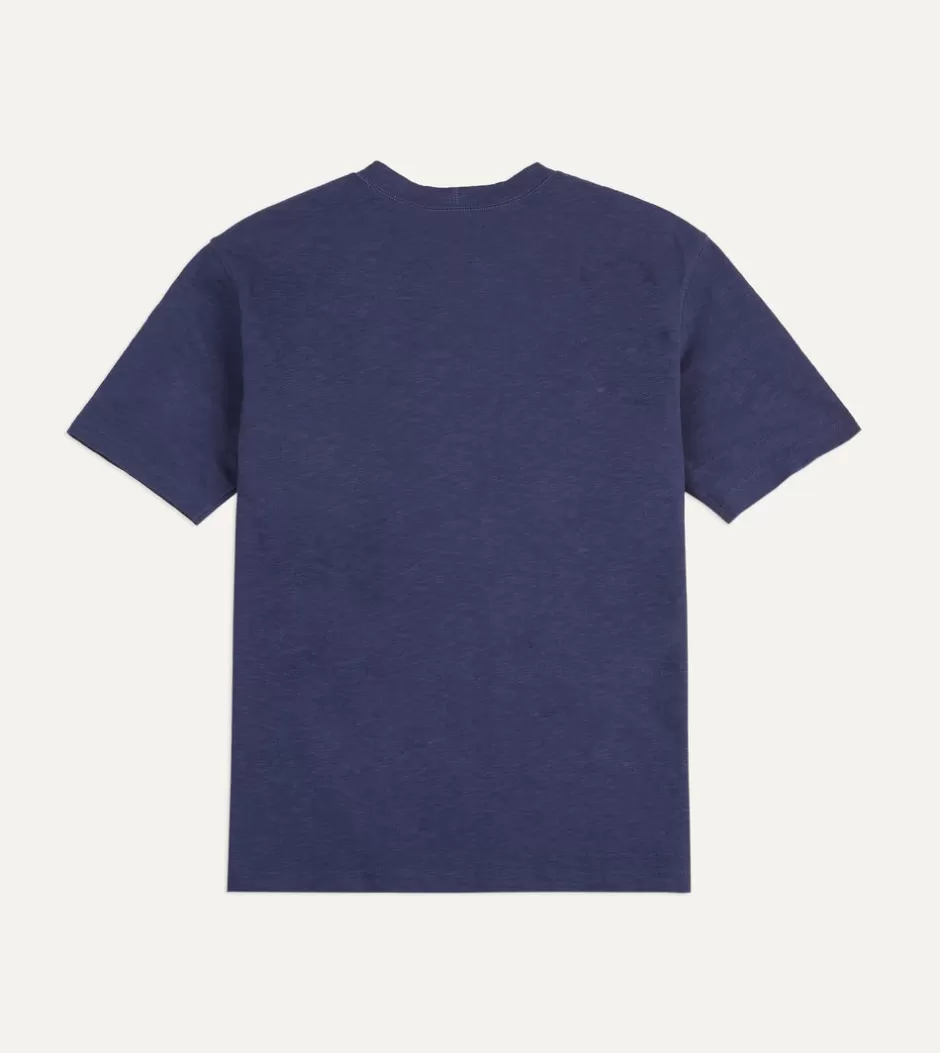 Drake's Flamé Cotton Crew Neck Hiking T-Shirt Dark indigo Cheap