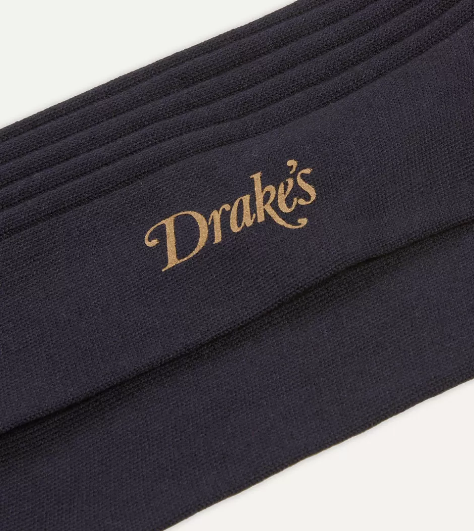 Drake's Cotton Over-the-Calf Socks Dark navy Best