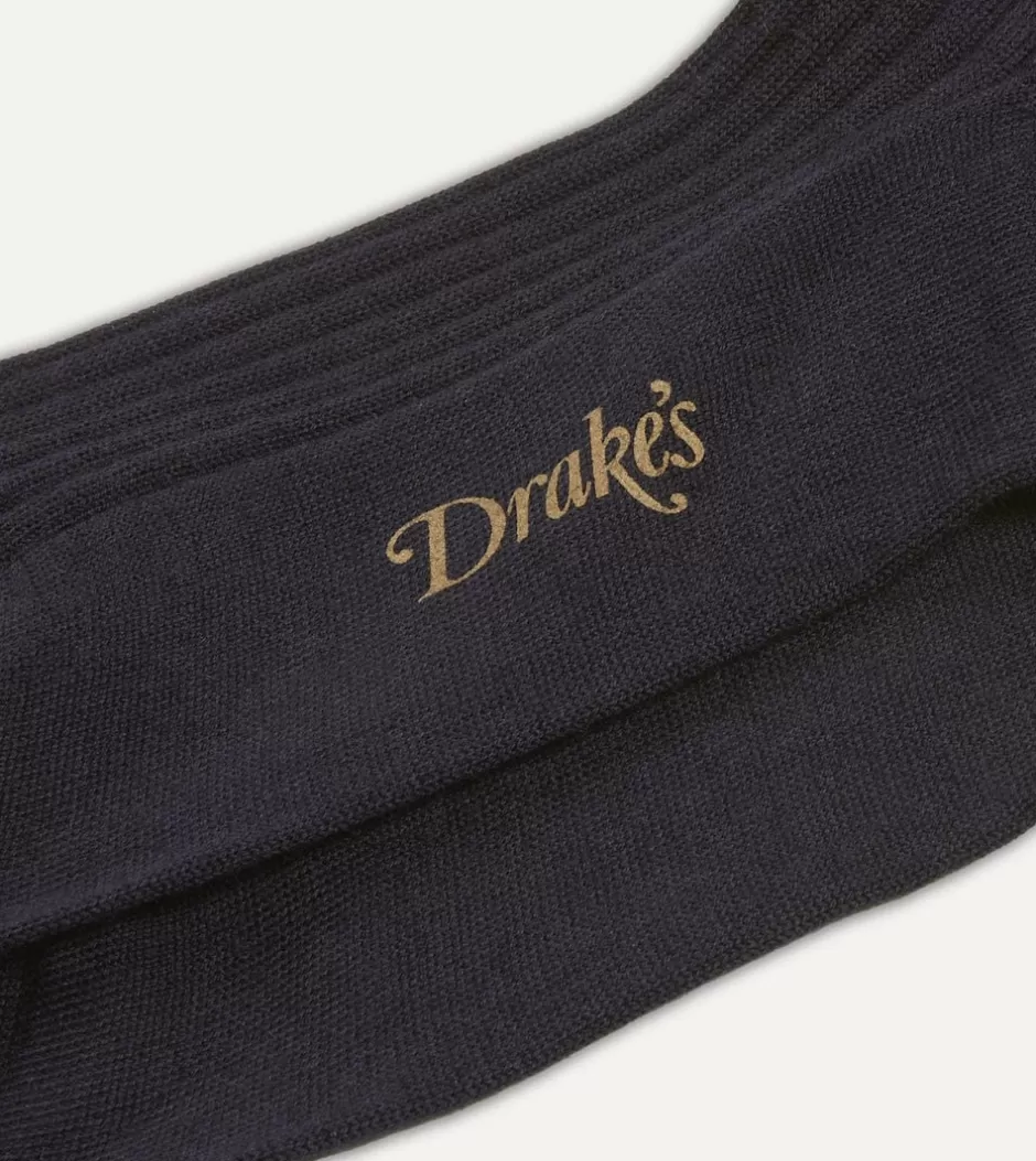 Drake's Wool Over-the-Calf Socks Dark navy Sale