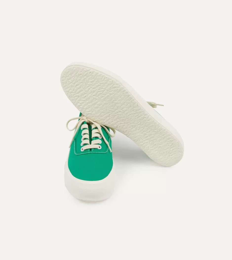 Drake's Doek Green Canvas Oxford Trainers Outlet