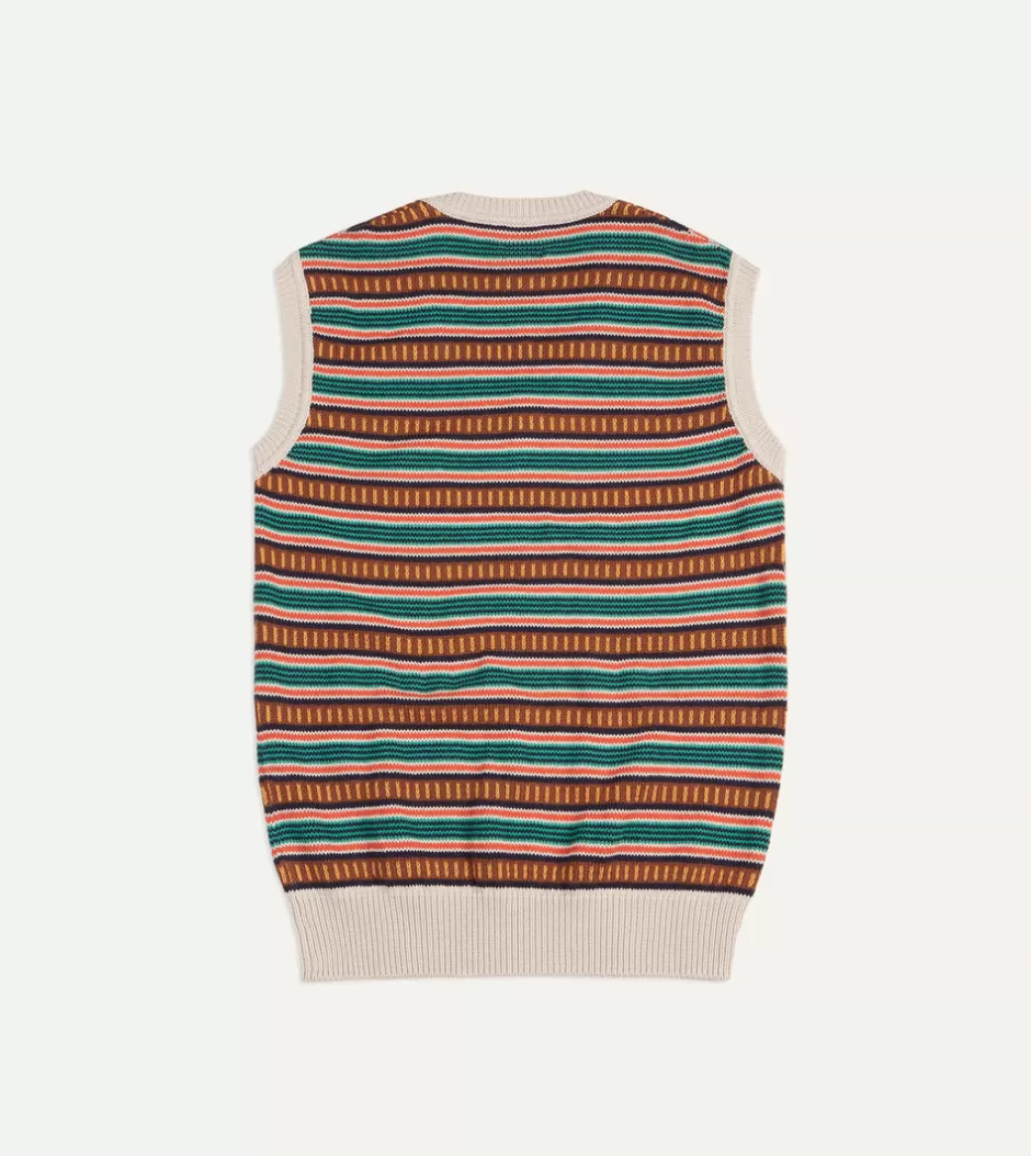 Drake's Ecru And Multi Coloured Cotton Cashmere Western Knit Vest Hot