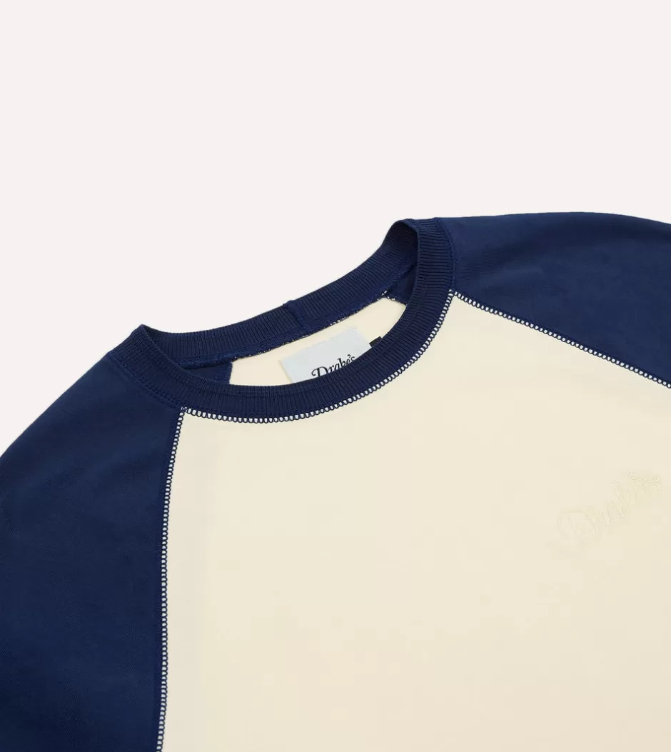 Drake's Ecru And Raglan Sleeve Hiking T-Shirt Navy Hot