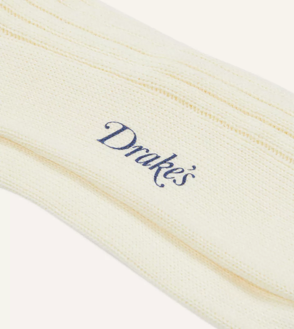 Drake's Ecru And Red Striped Cotton Sports Sock Best Sale