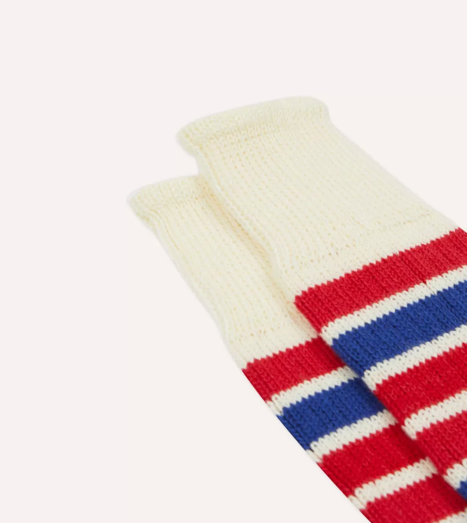 Drake's Ecru And Red Striped Cotton Sports Sock Best Sale