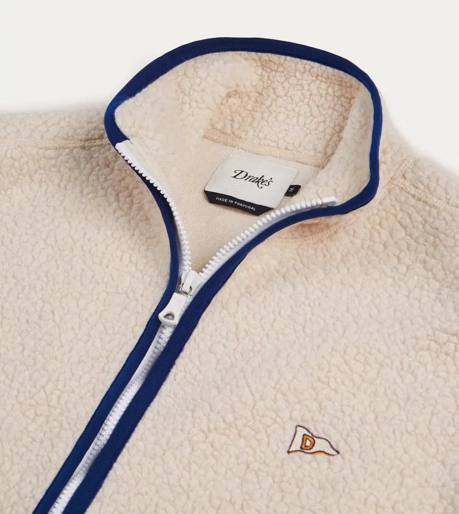 Drake's Boucle Wool Zip Fleece Vest Ecru Flash Sale