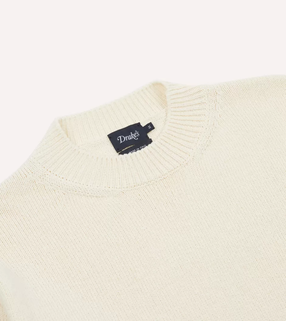 Drake's Cotton Mock Neck Jumper Ecru Clearance