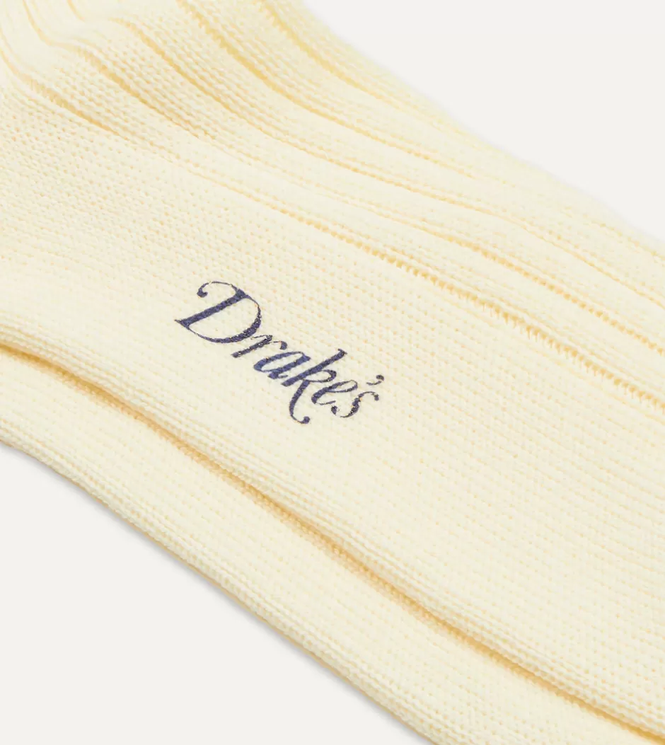 Drake's Cotton Sports Socks Ecru Discount