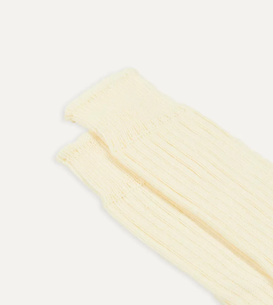 Drake's Cotton Sports Socks Ecru Discount