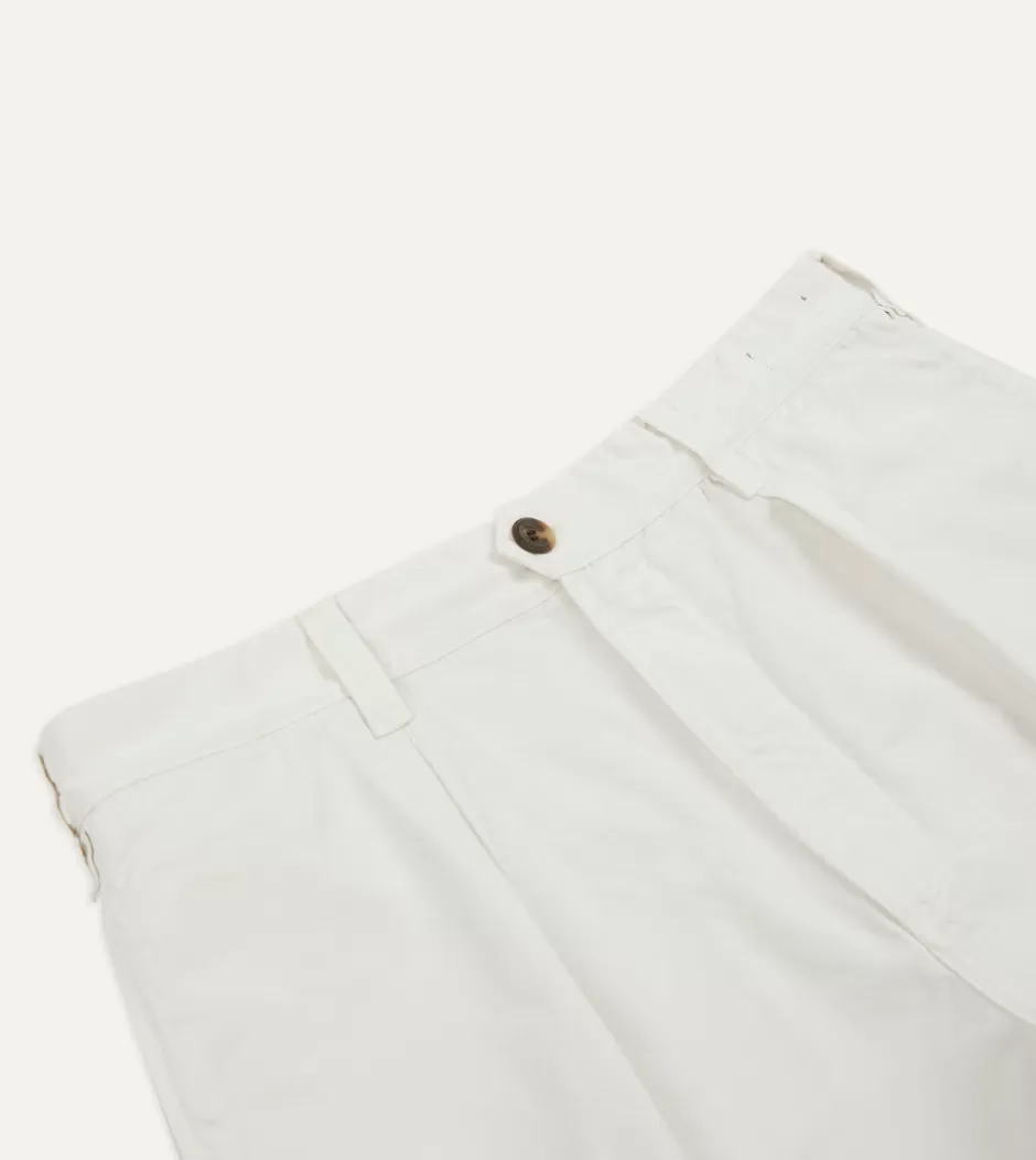 Drake's Cotton Twill Single-Pleat Shorts Ecru New