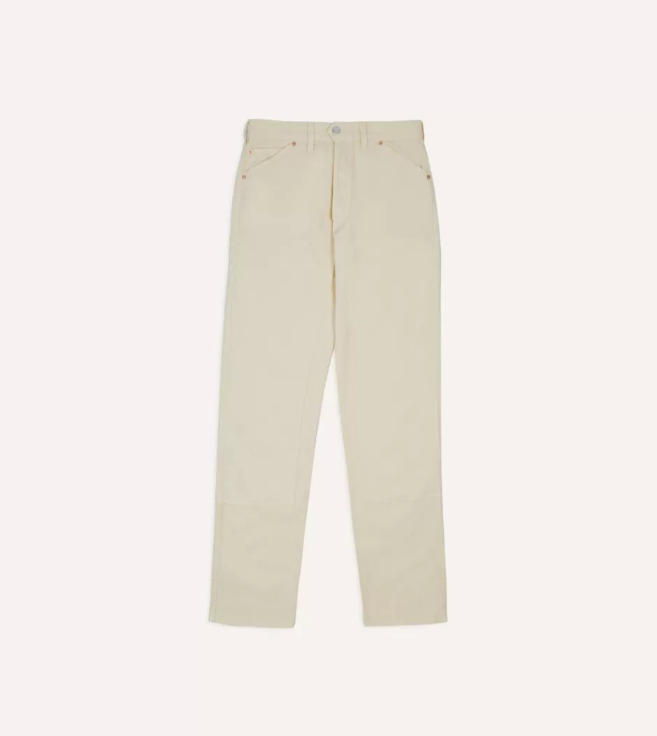 Drake's Ecru Cotton-Linen Canvas Carpenter Jeans Outlet