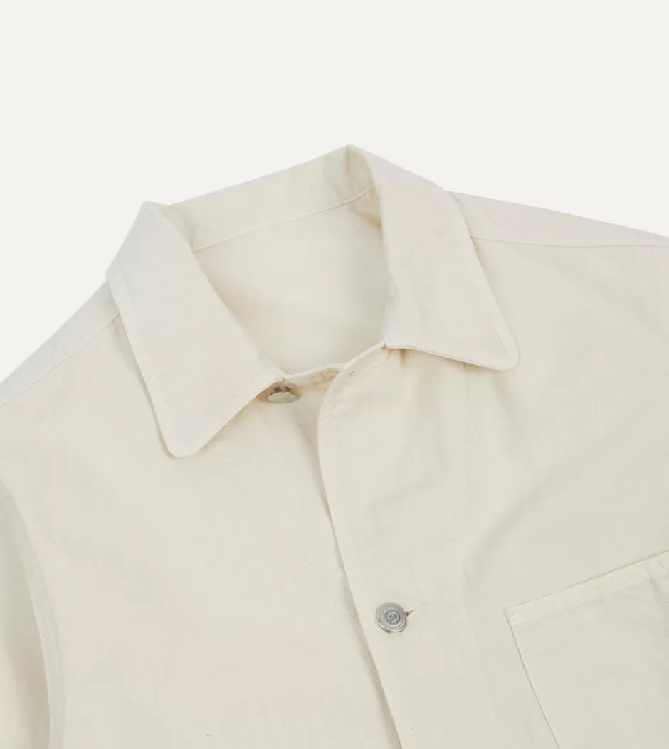 Drake's Cotton-Linen Herringbone Fatigue Jacket Ecru Cheap