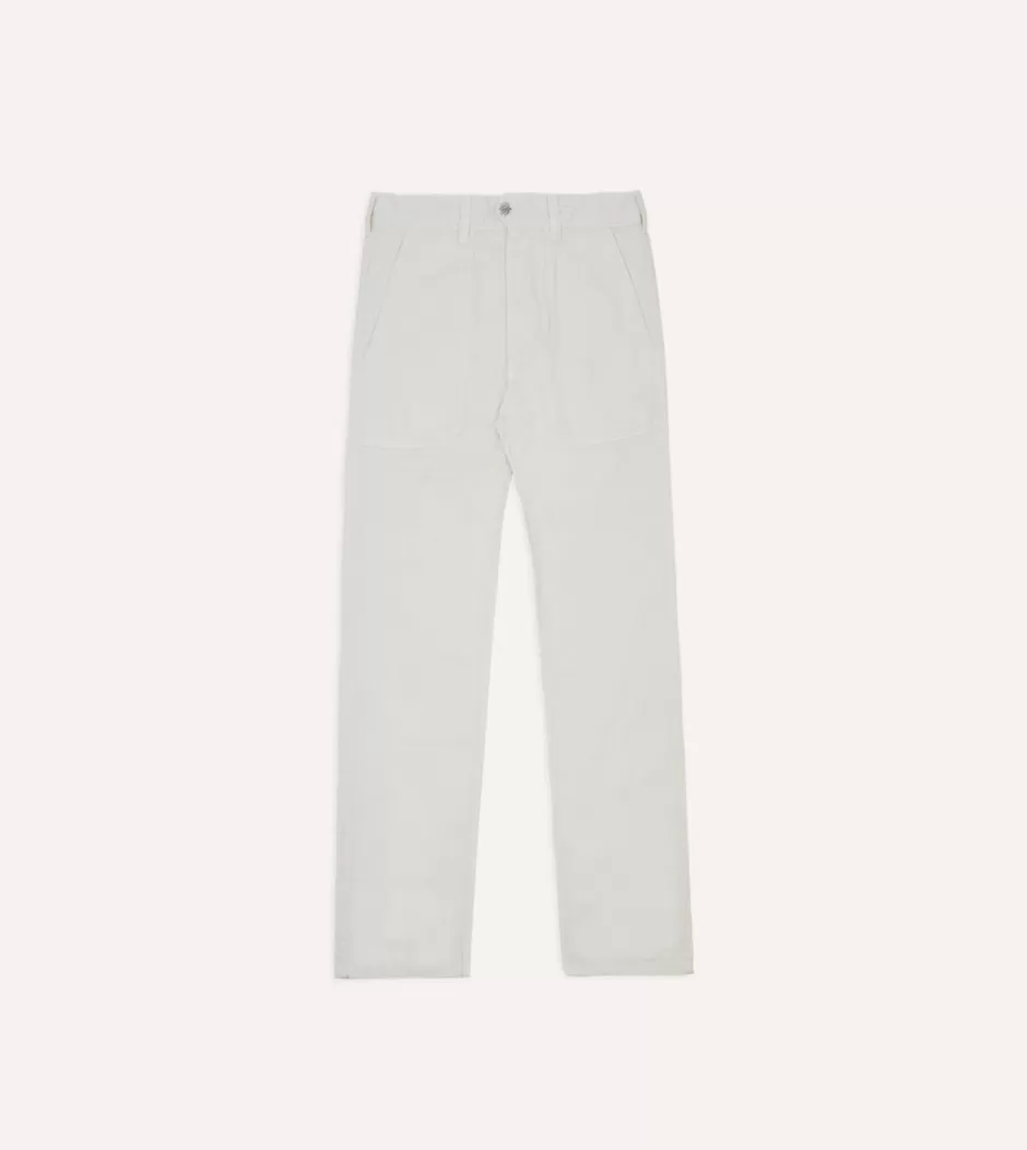 Drake's Cotton-Linen Herringbone Fatigue Trouser Ecru Cheap