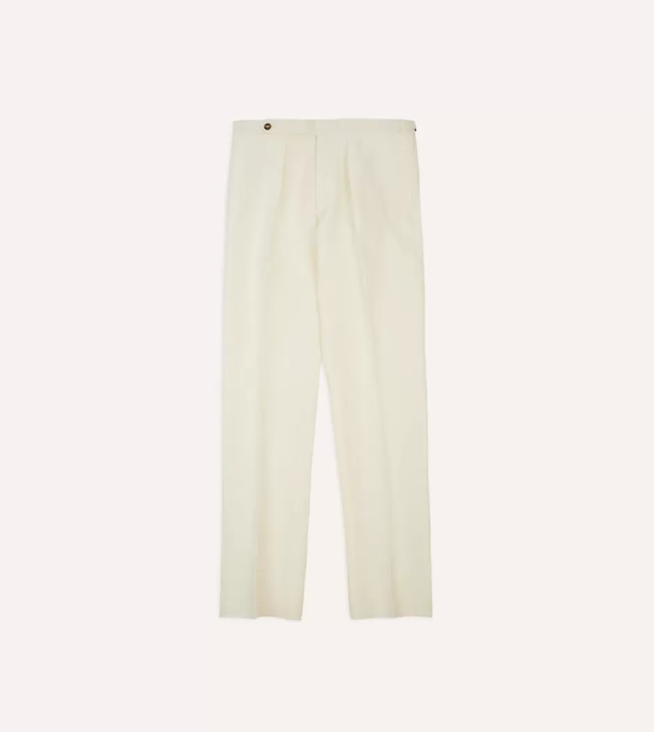 Drake's Irish Linen Single Pleat Trouser Ecru Hot