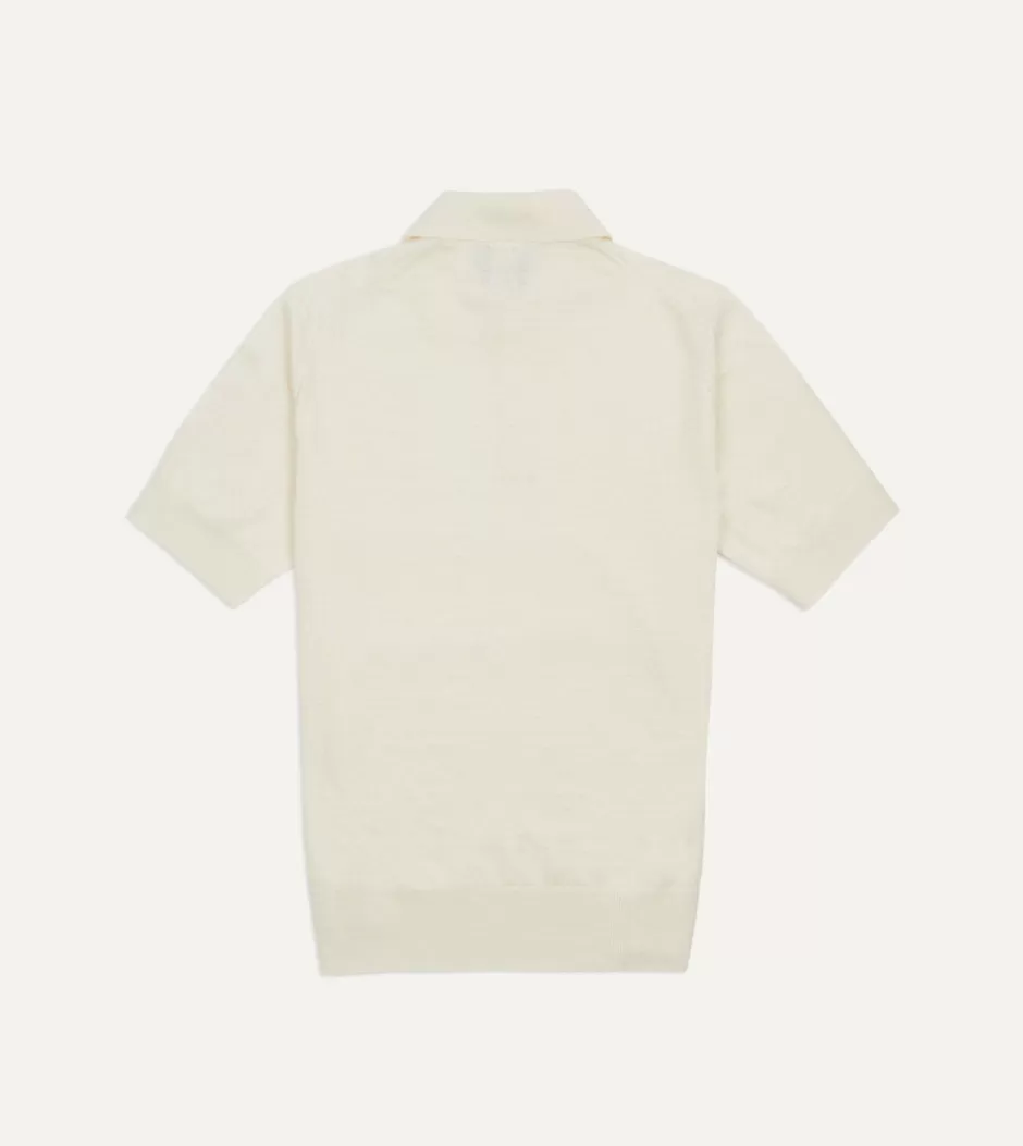 Drake's Knitted Linen-Cotton Short-Sleeve Polo Shirt Ecru Shop