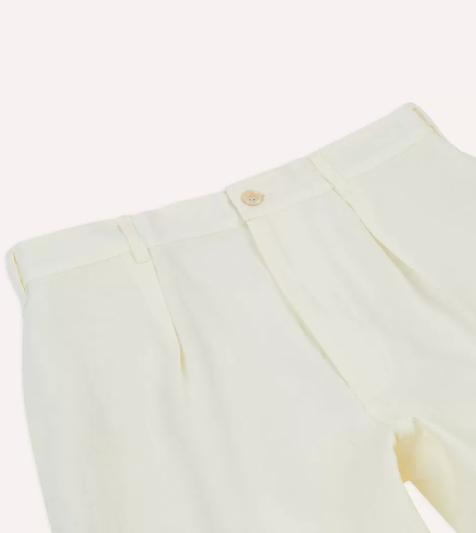 Drake's Ecru Linen Single-Pleat Shorts Cheap