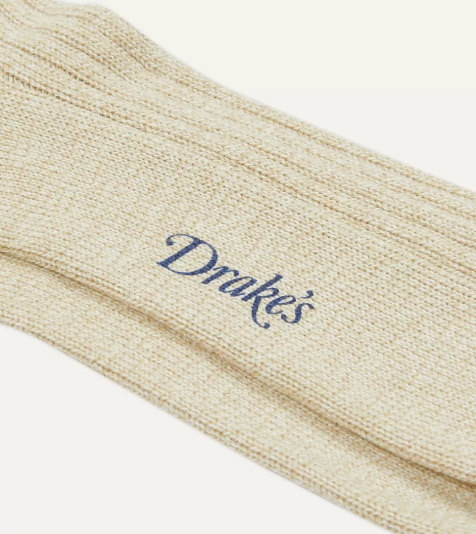 Drake's Melange Cotton Sports Socks Ecru New