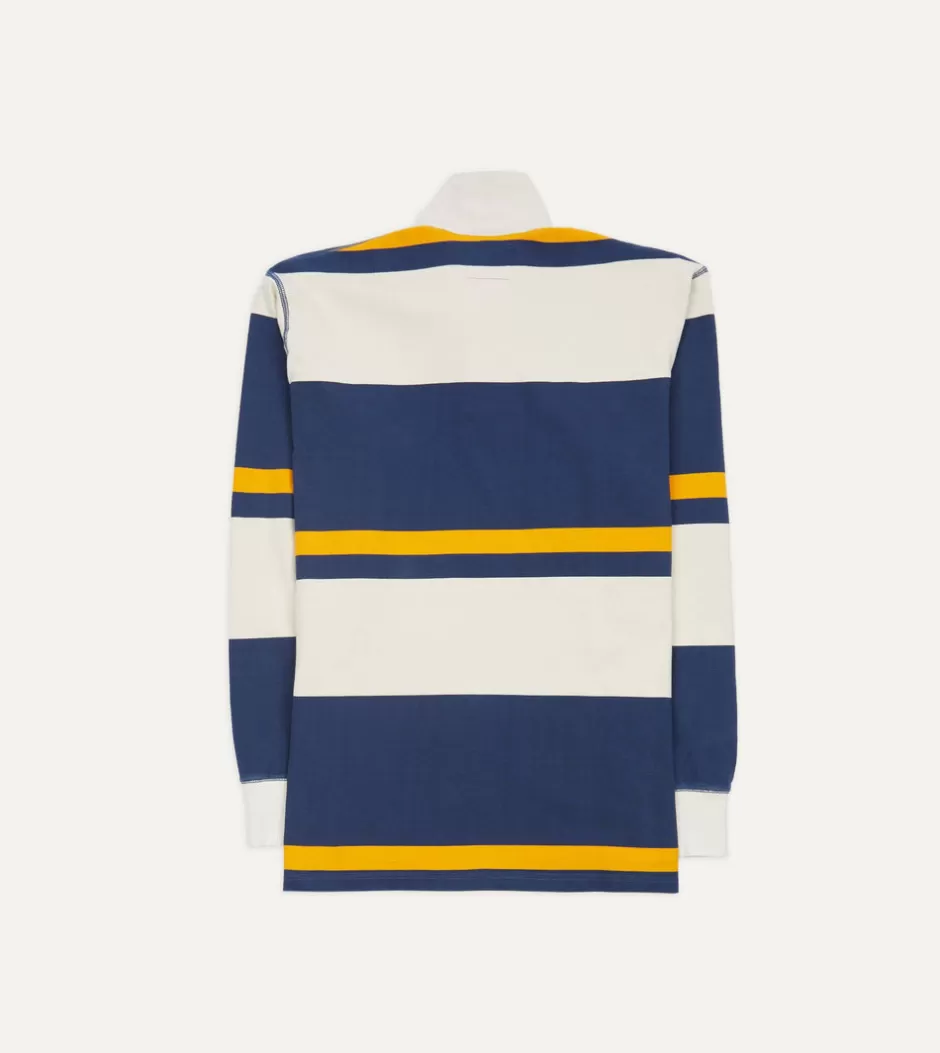 Drake's Ecru, Navy And Yellow Stripe Cotton Rugby Shirt Sale