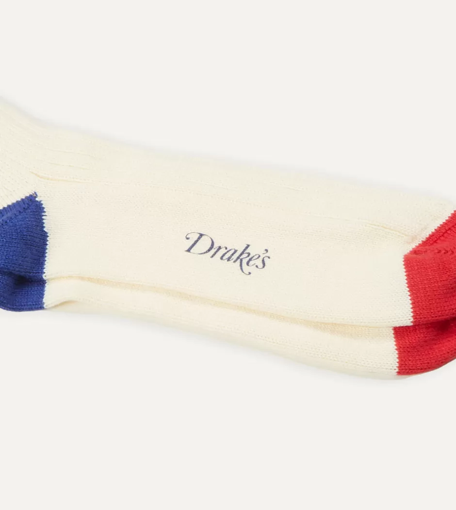 Drake's Ecru, Red And Navy Striped Sport Socks Clearance