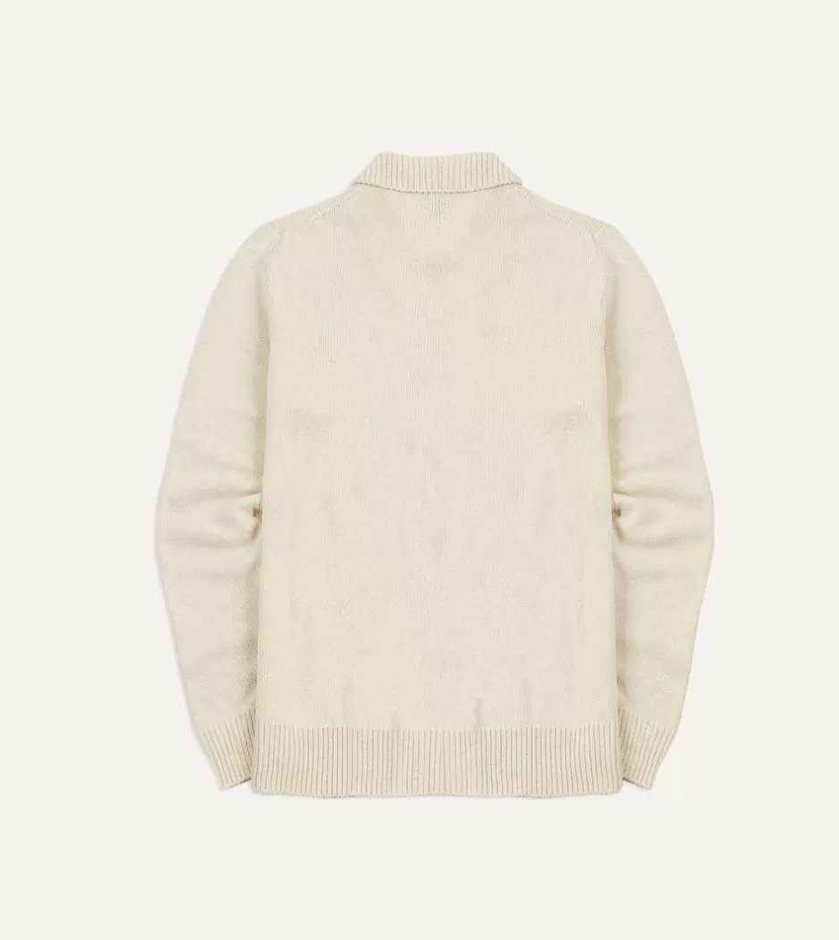 Drake's Silk Ribbed Integral Collar Jumper Ecru Hot