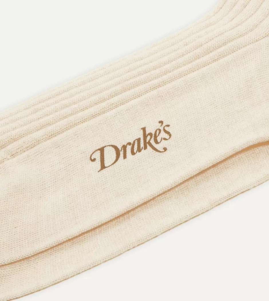 Drake's Wool Over-the-Calf Socks Ecru Sale