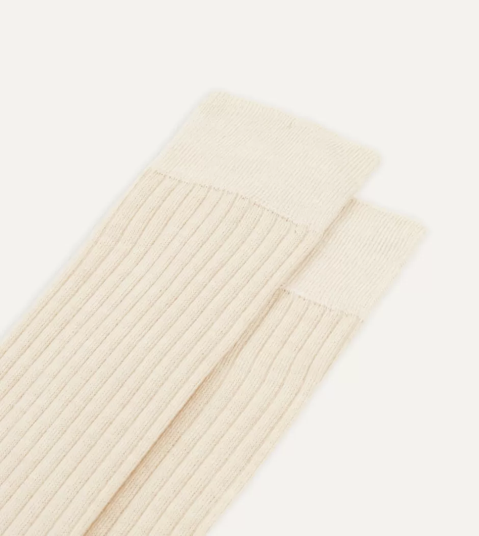 Drake's Wool Over-the-Calf Socks Ecru Sale