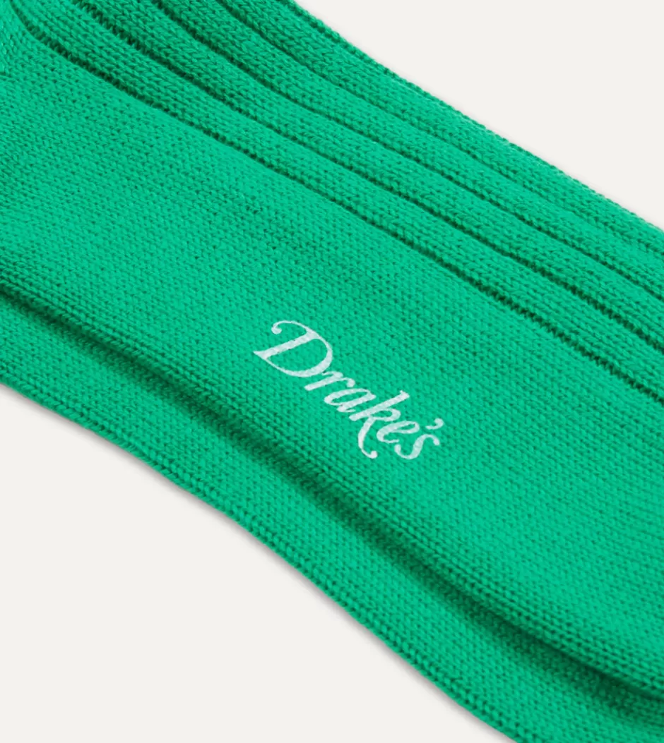 Drake's Cotton Sports Socks Emerald green Clearance