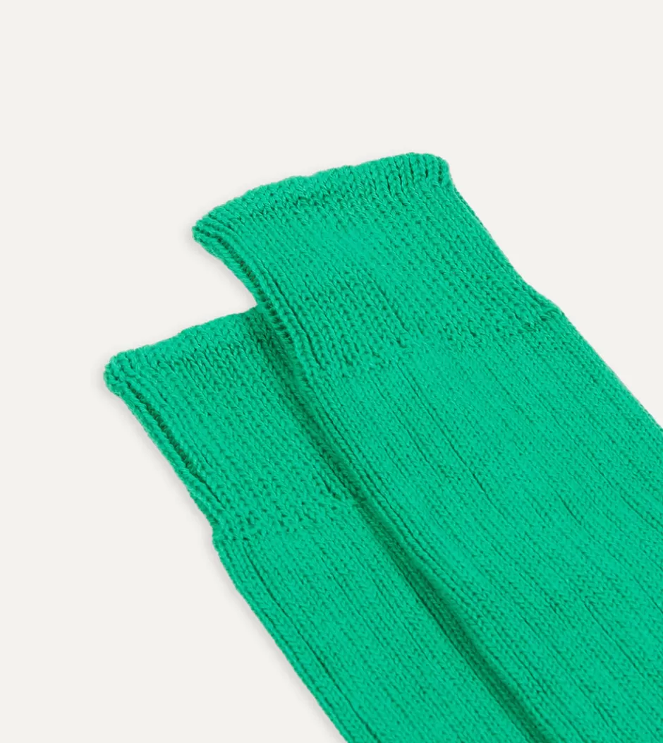 Drake's Cotton Sports Socks Emerald green Clearance