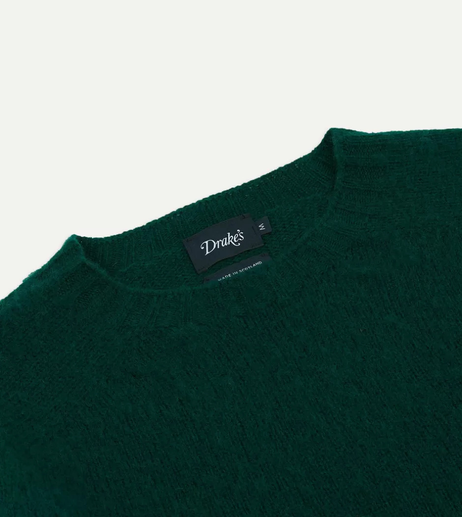 Drake's Brushed Shetland Crew Neck Jumper Forest green Cheap