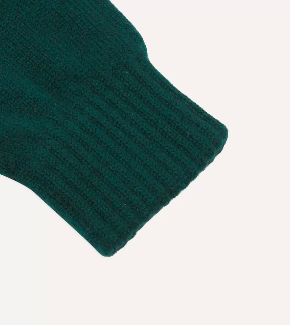 Drake's Cashmere Knitted Gloves Forest green Fashion