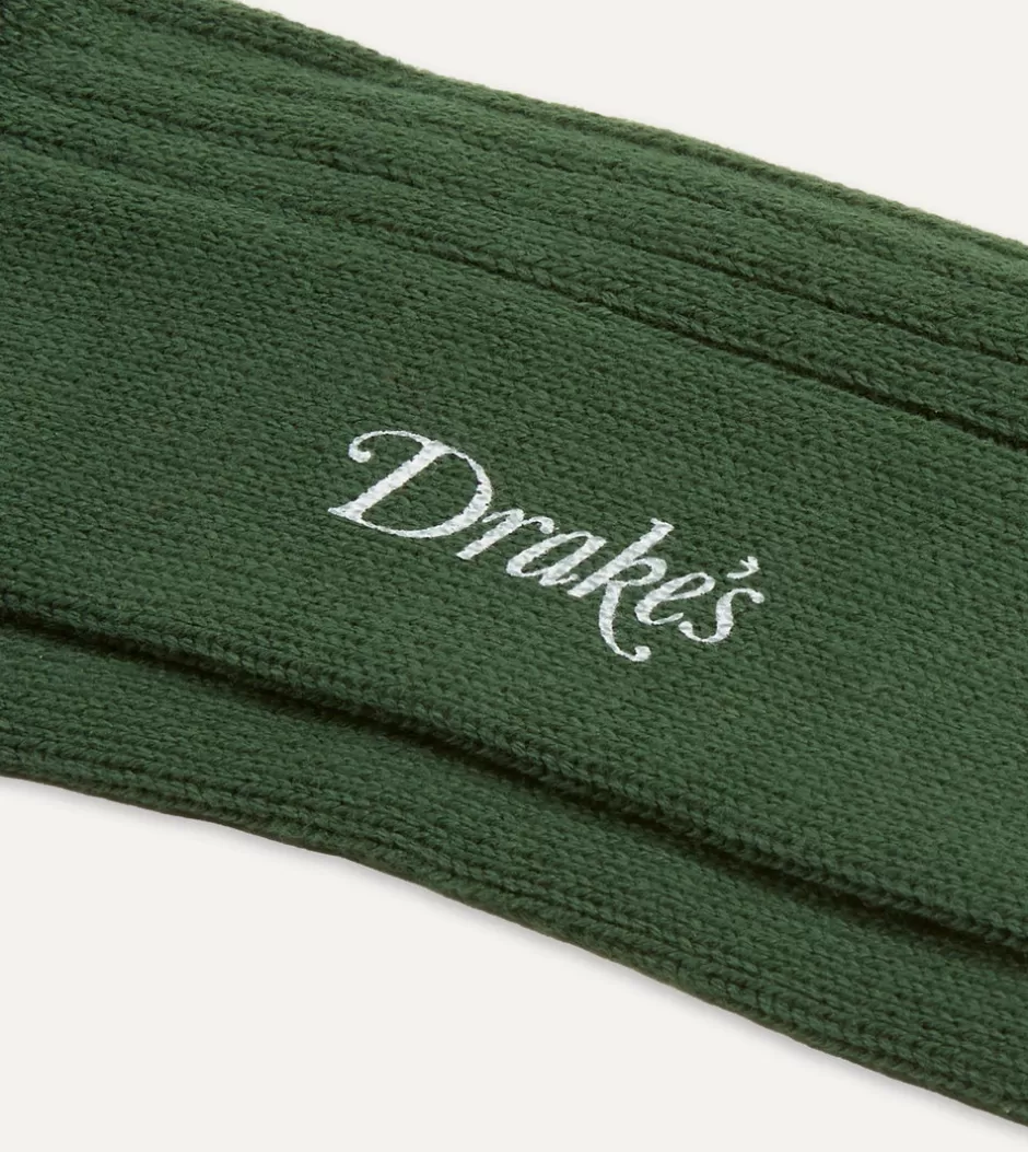 Drake's Cotton Sports Socks Forest green Discount