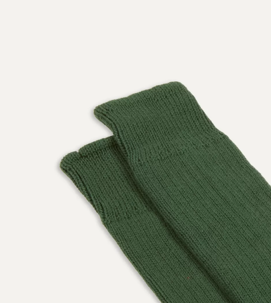 Drake's Cotton Sports Socks Forest green Discount