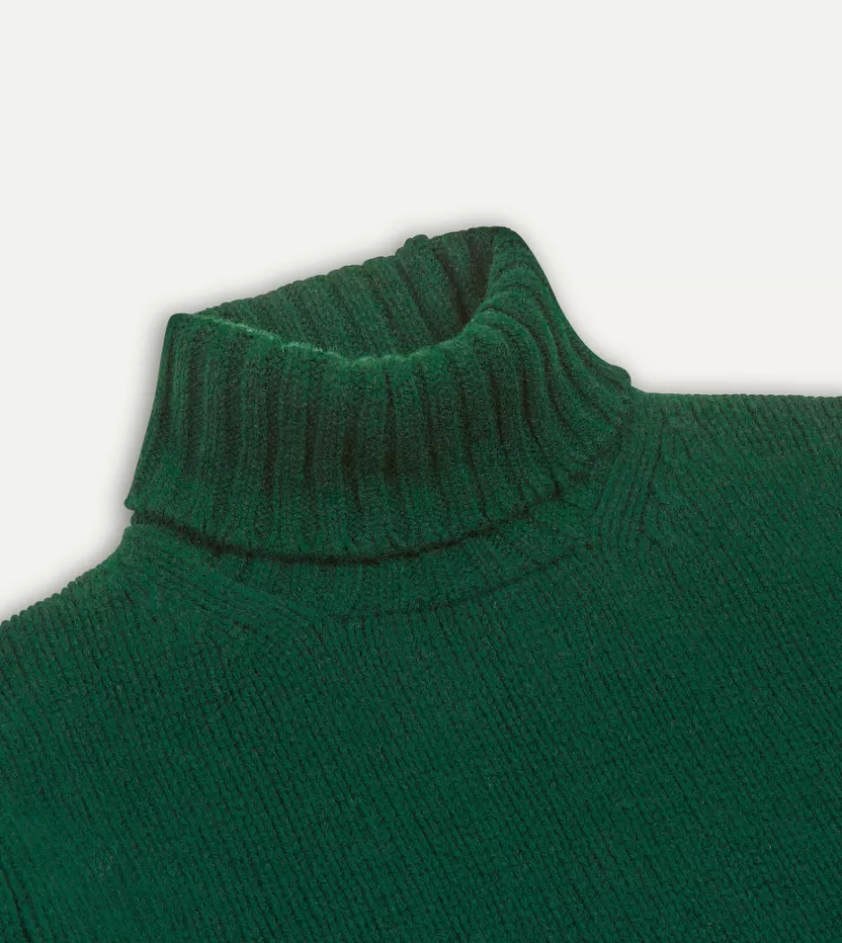 Drake's Lambswool Submariner Roll Neck Jumper Forest green Best Sale