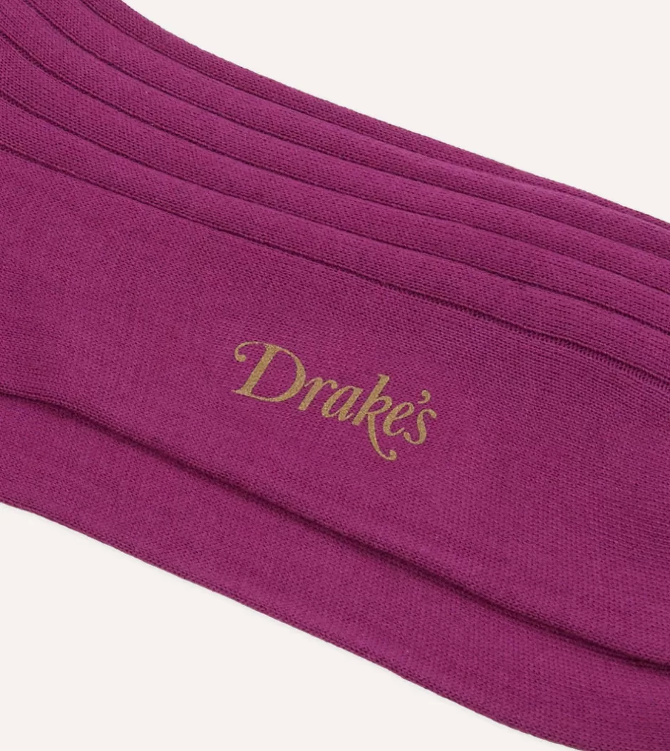 Drake's Cotton Mid-Calf Socks Fuchsia Discount