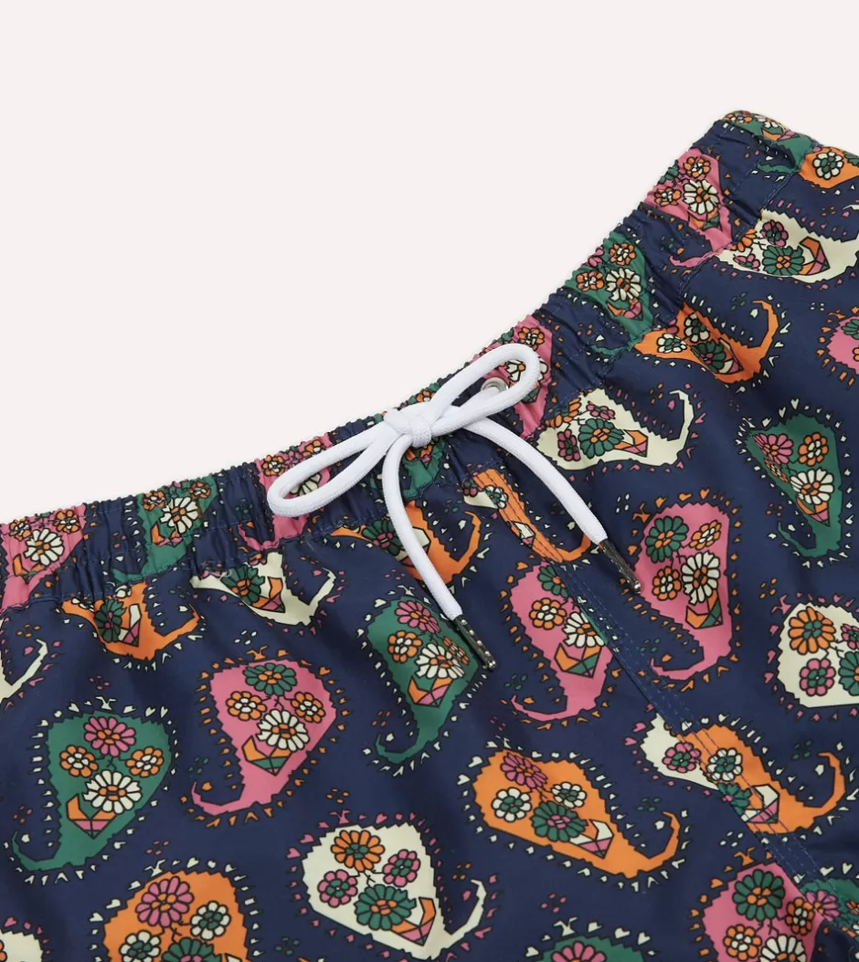 Drake's Geometric Paisley Print Nylon Drawstring Swim Shorts Best Sale