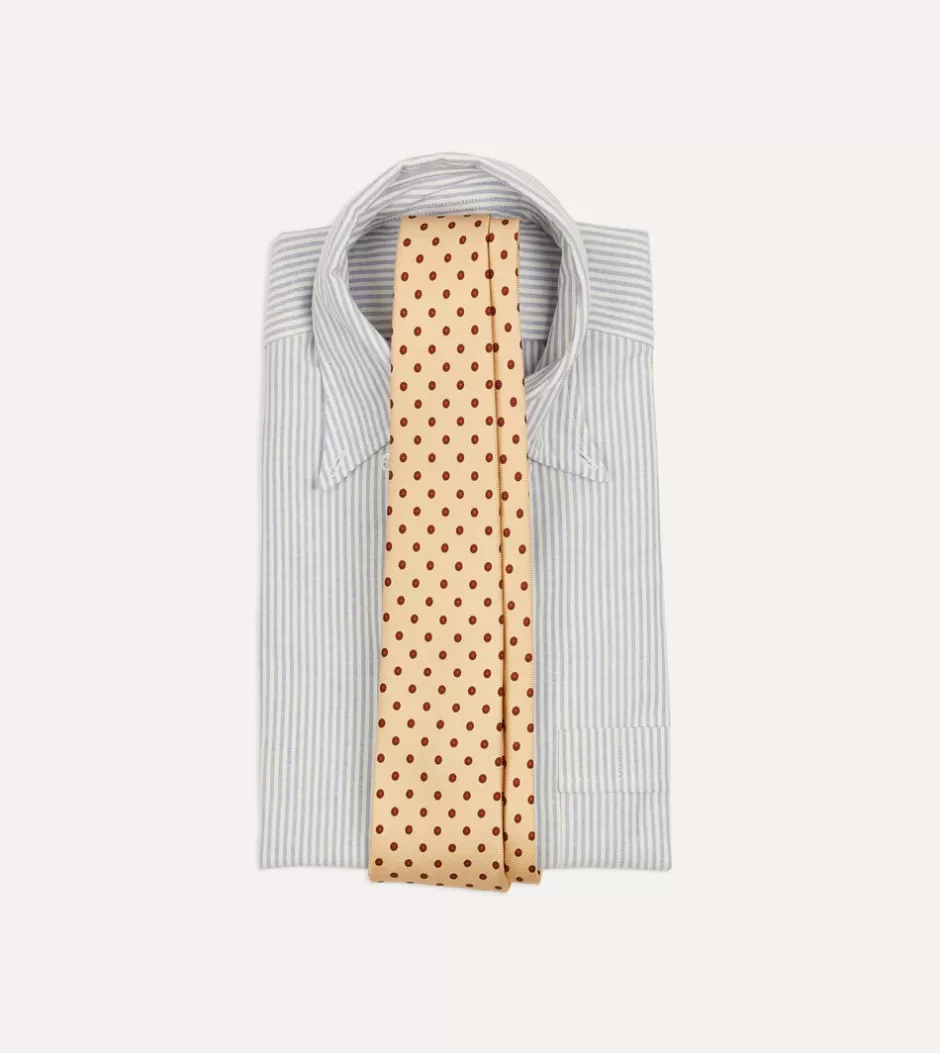 Drake's Gold Circular Dot Silk Self Tipped Tie Store