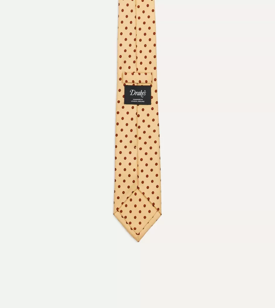 Drake's Gold Circular Dot Silk Self Tipped Tie Store