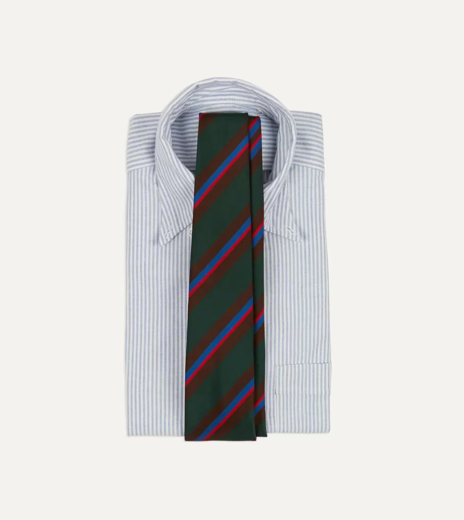 Drake's Green And Brown Stripe Silk Mogador Tipped Tie Cheap