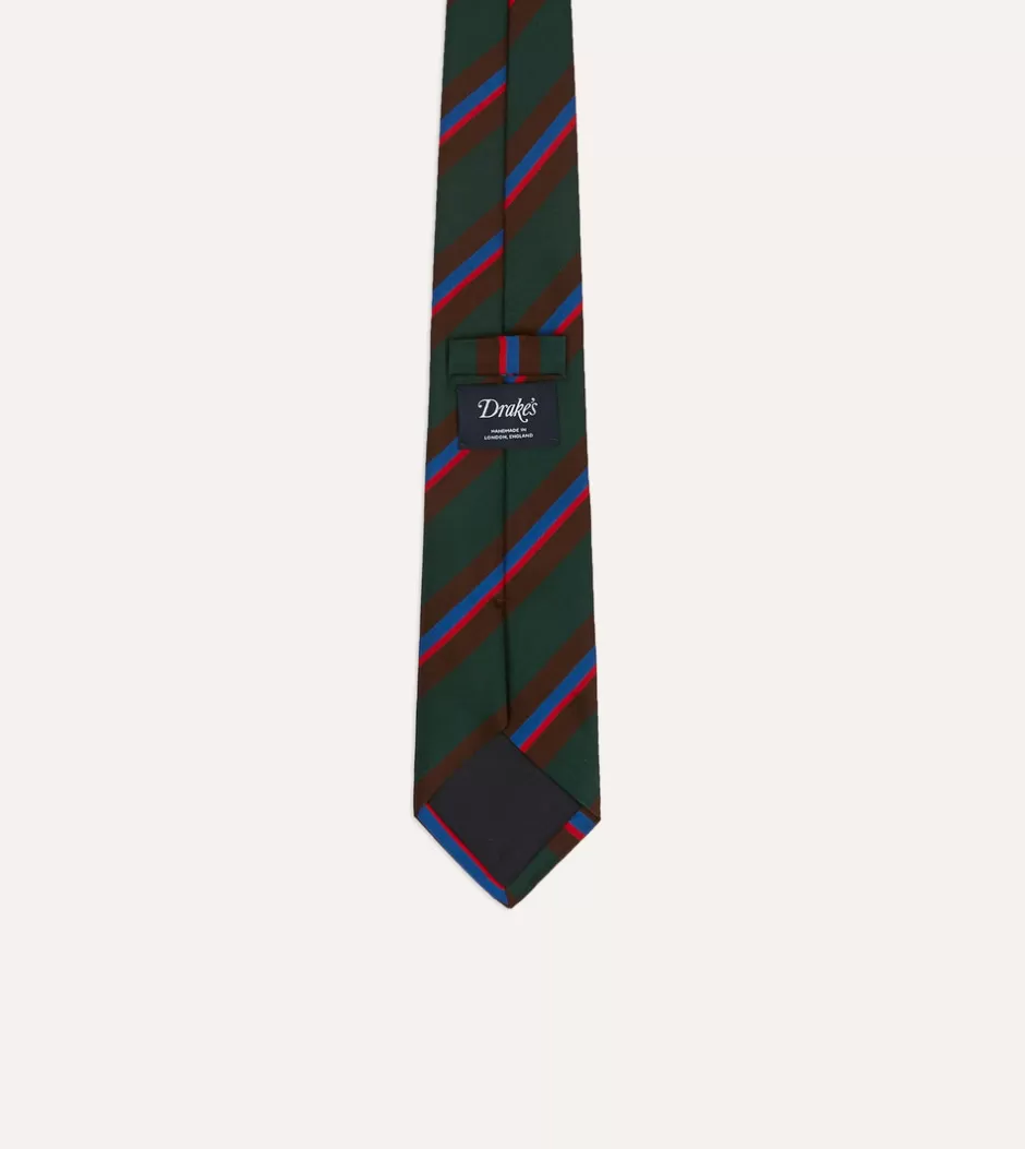 Drake's Green And Brown Stripe Silk Mogador Tipped Tie Cheap