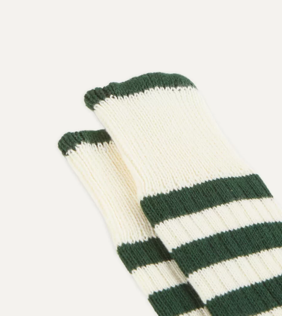 Drake's Green And Ecru Heavy Striped Sport Socks Cheap