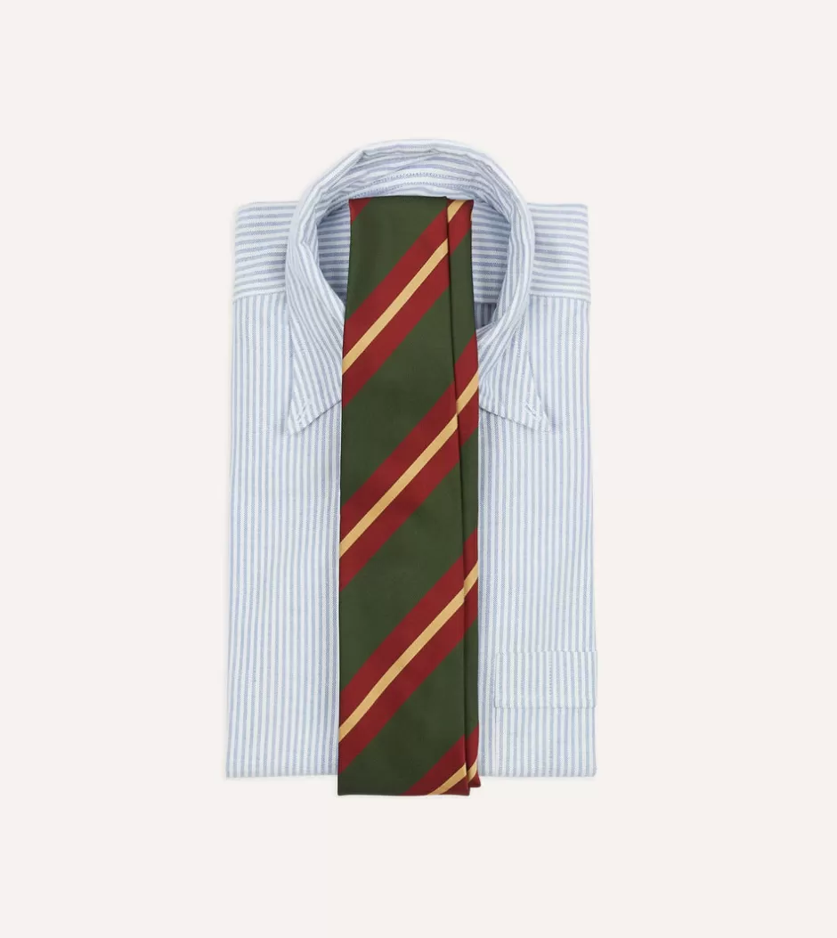 Drake's Green And Red Regimental Stripe Mogador Tipped Tie Clearance