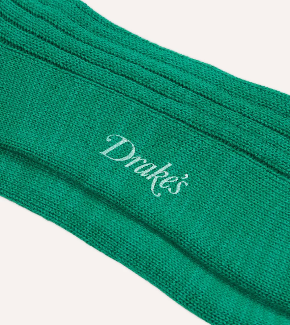 Drake's Green And Yellow Striped Cotton Sports Sock Sale