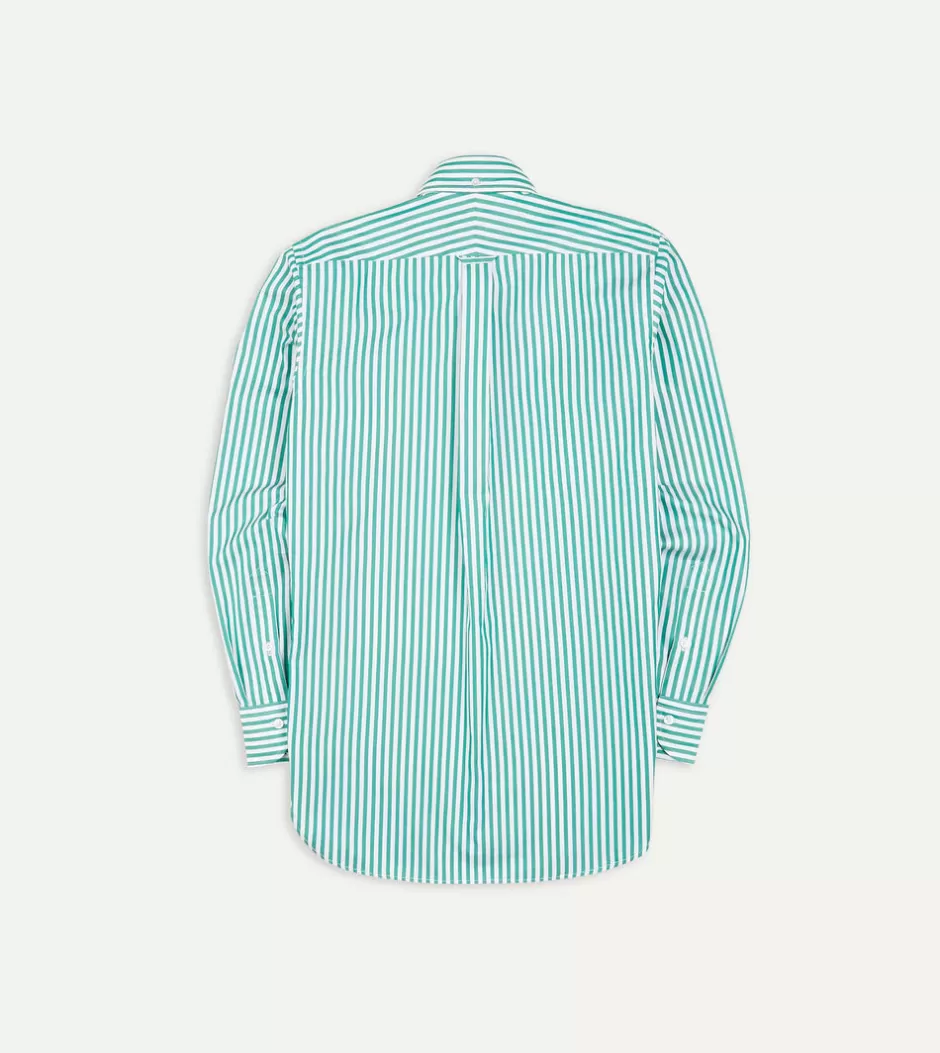 Drake's Bengal Stripe Cotton Poplin Button-Down Shirt Green Clearance