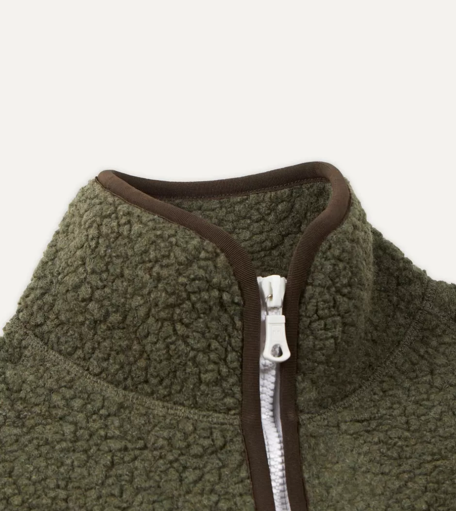 Drake's Boucle Wool Zip Fleece Jacket Green Flash Sale