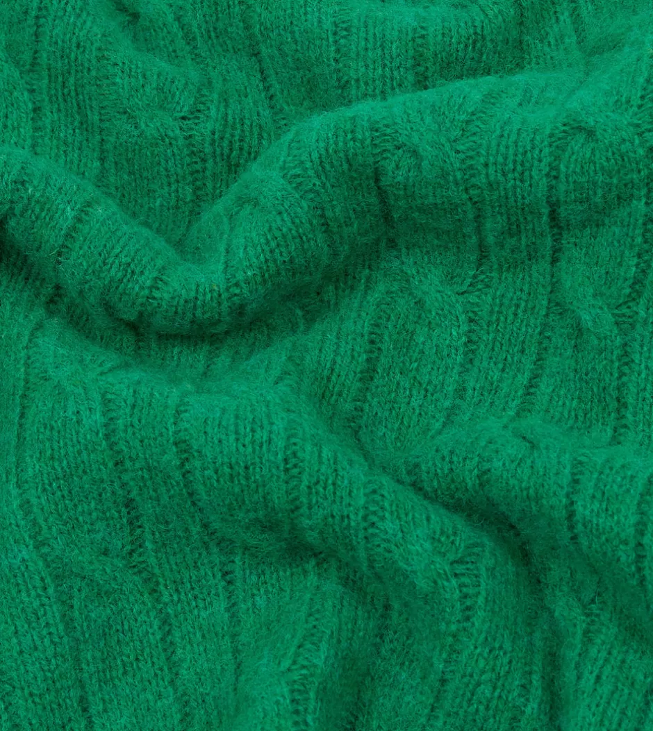 Drake's Brushed Shetland Cable Knit Crew Neck Jumper Green Store