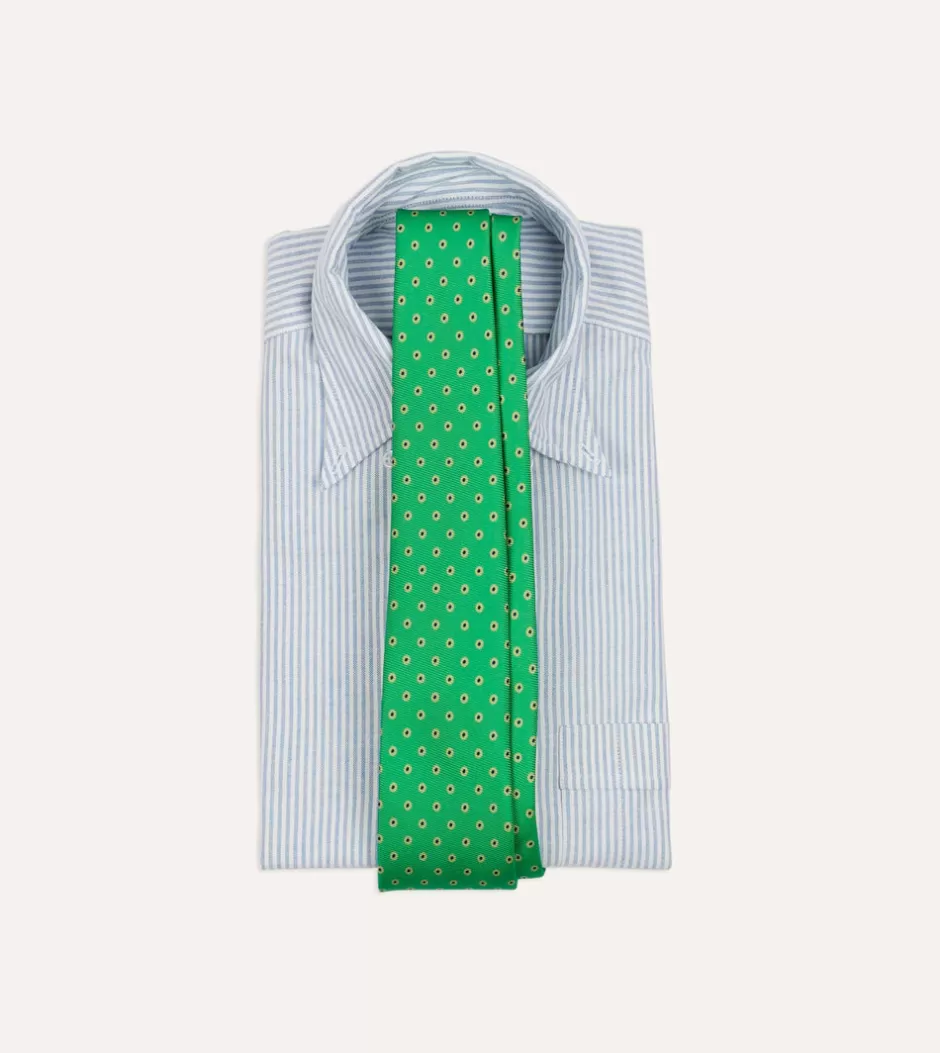 Drake's Green Circular Dot Silk Self Tipped Tie Hot