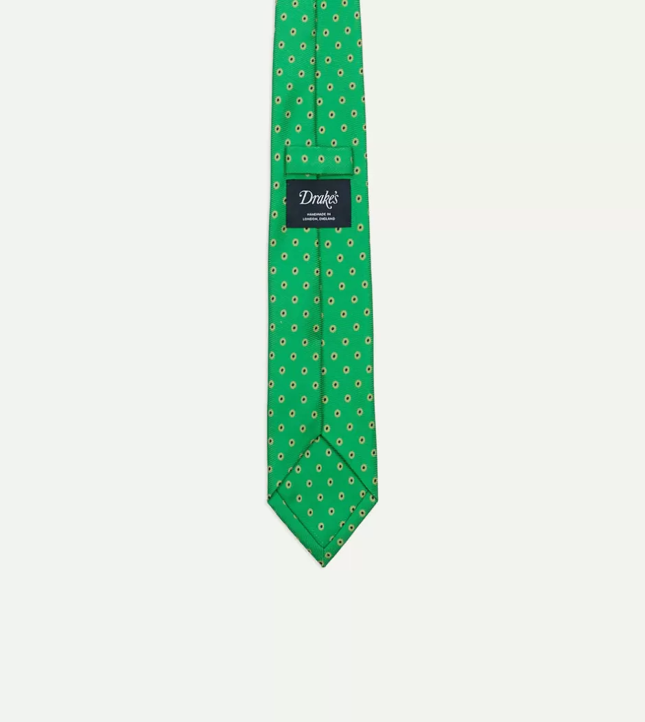 Drake's Green Circular Dot Silk Self Tipped Tie Hot