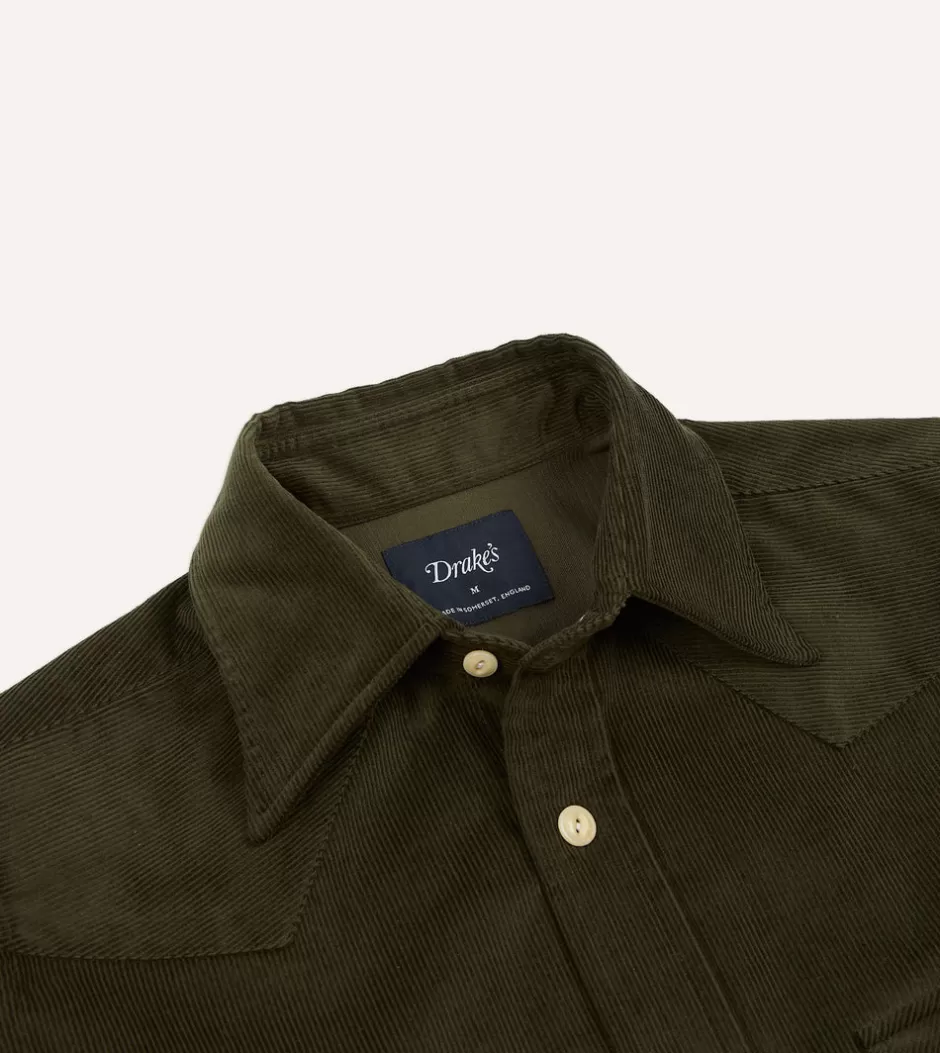 Drake's Green Corduroy Two-Pocket Western Shirt Flash Sale