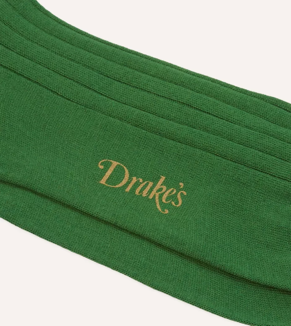 Drake's Cotton Mid-Calf Socks Green Cheap