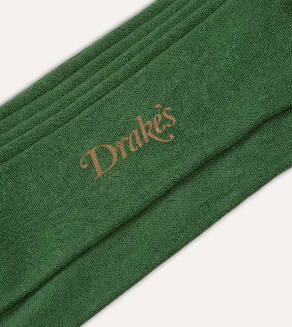 Drake's Cotton Over-the-Calf Socks Green Sale